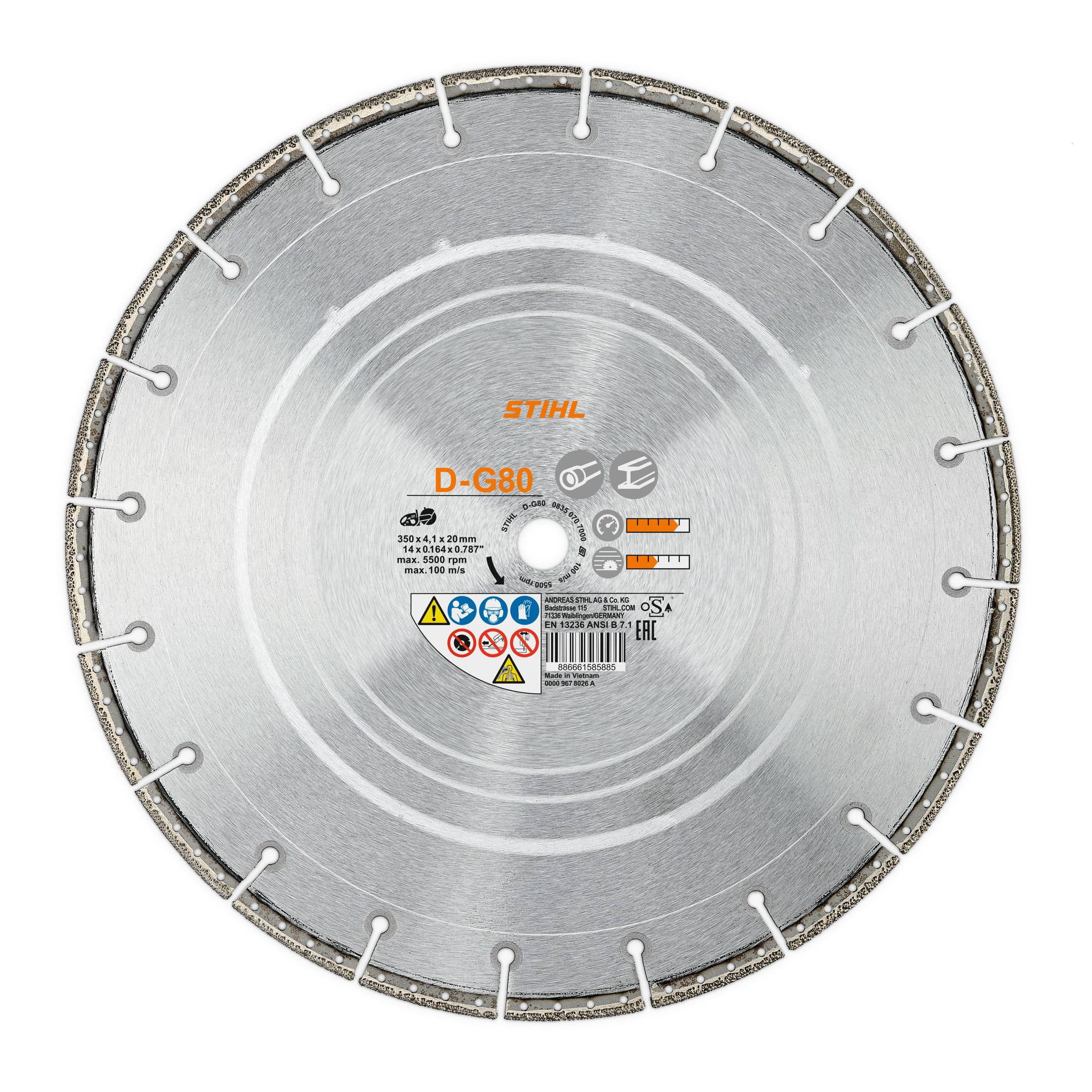 Disco de diamantes, Construcción de tuberías, D‑G80, Ø 230 mm/9"