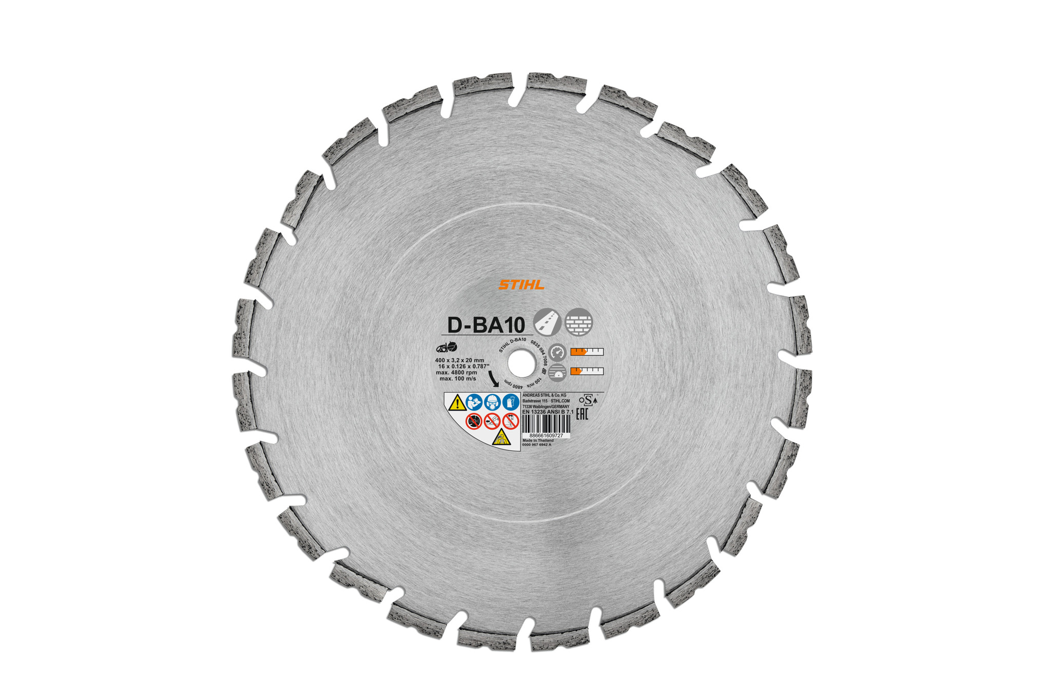 Disco de diamantes, Hormigón/Asfalto, D‑BA10, Ø 300 mm/12"
