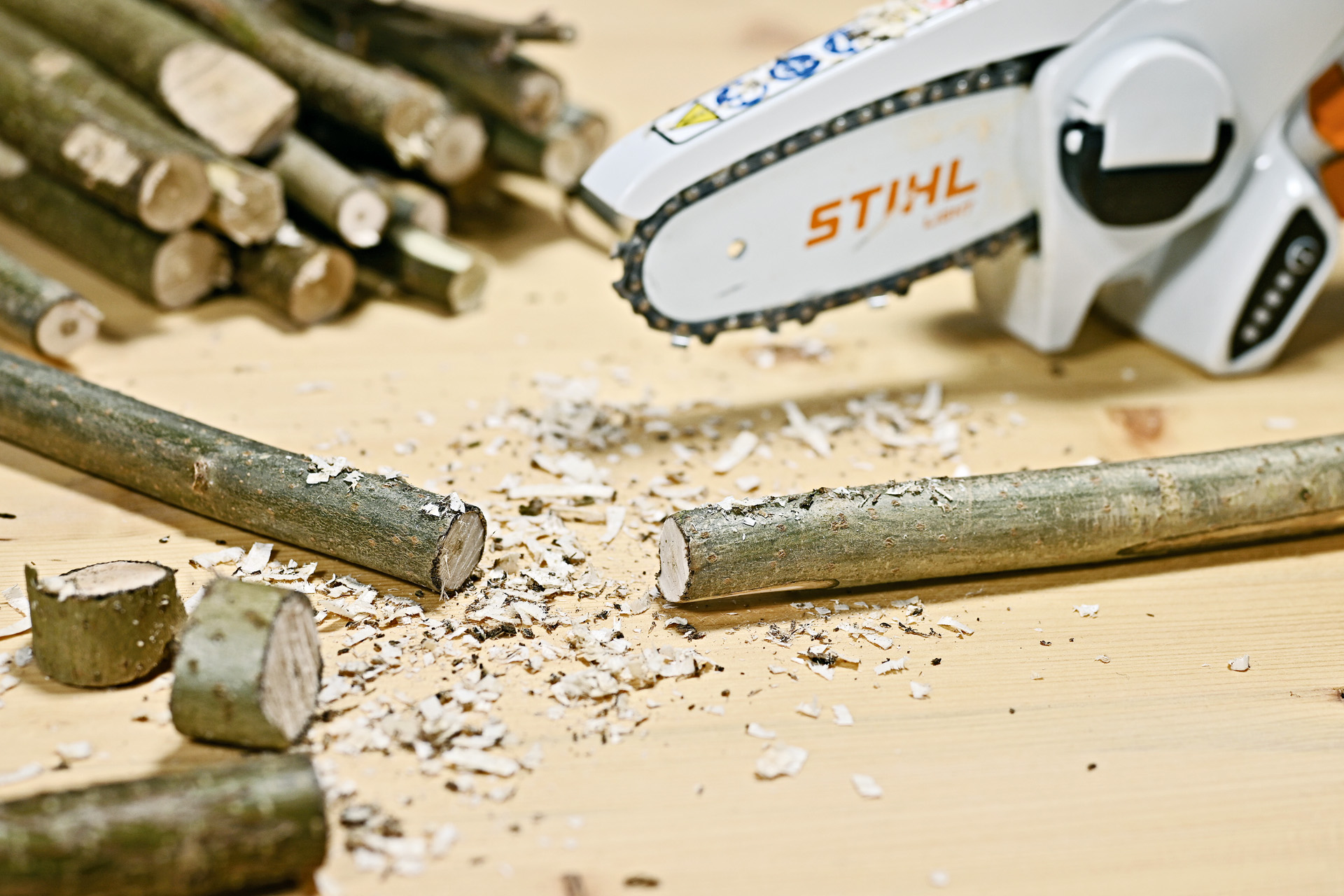 Rama para la decoración de la casa tras el corte con una podadora de batería STIHL GTA 26