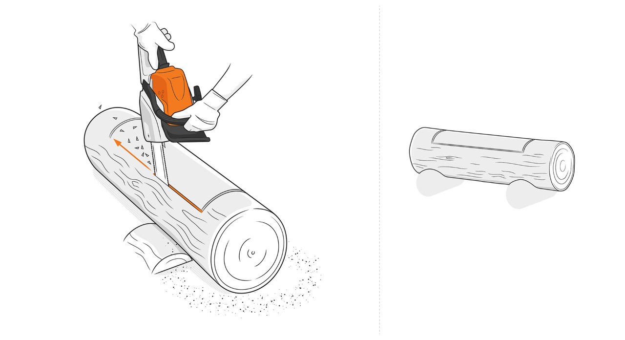 Construyendo una maceta: Motosierra STIHL haciendo una abertura en un tronco de madera. 