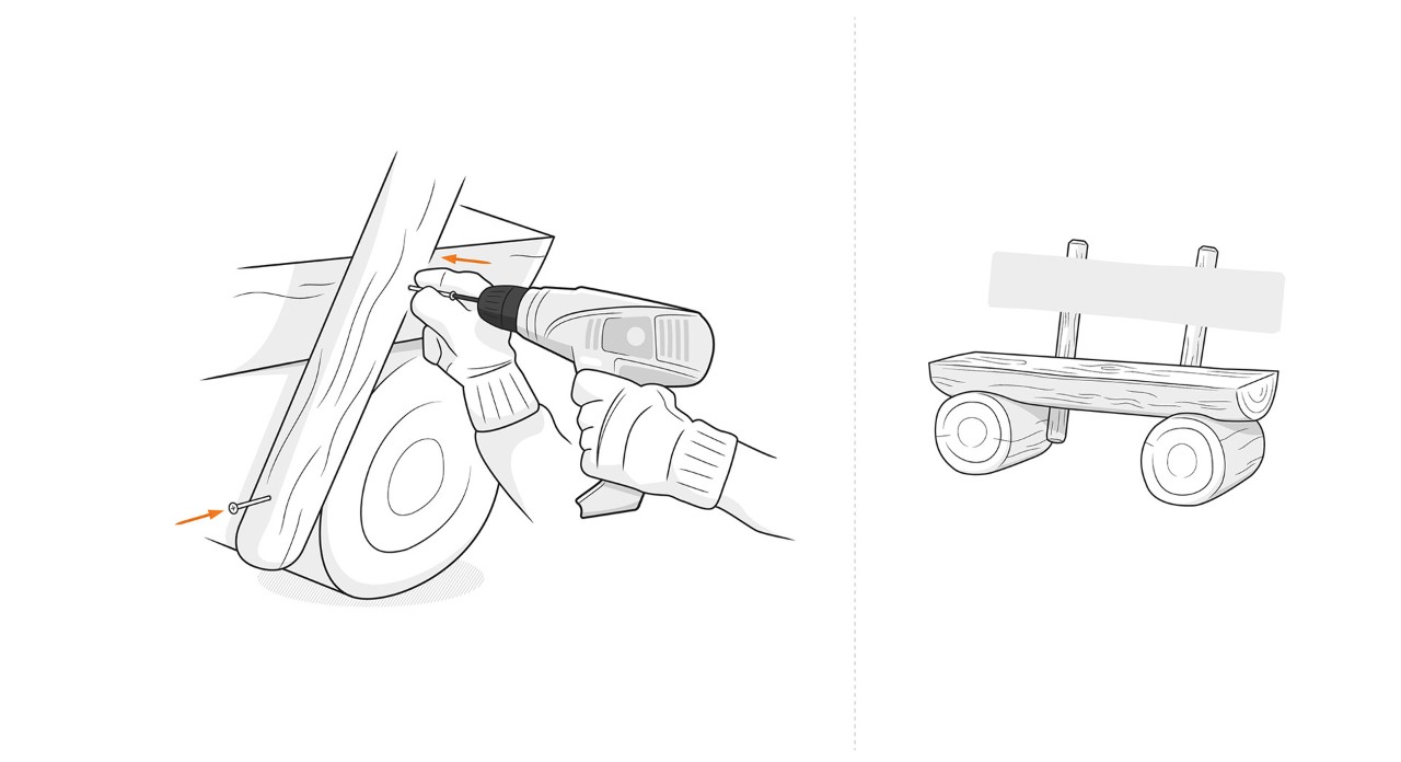 Los postes de la ilustración están atornillados al asiento del banco de jardín.