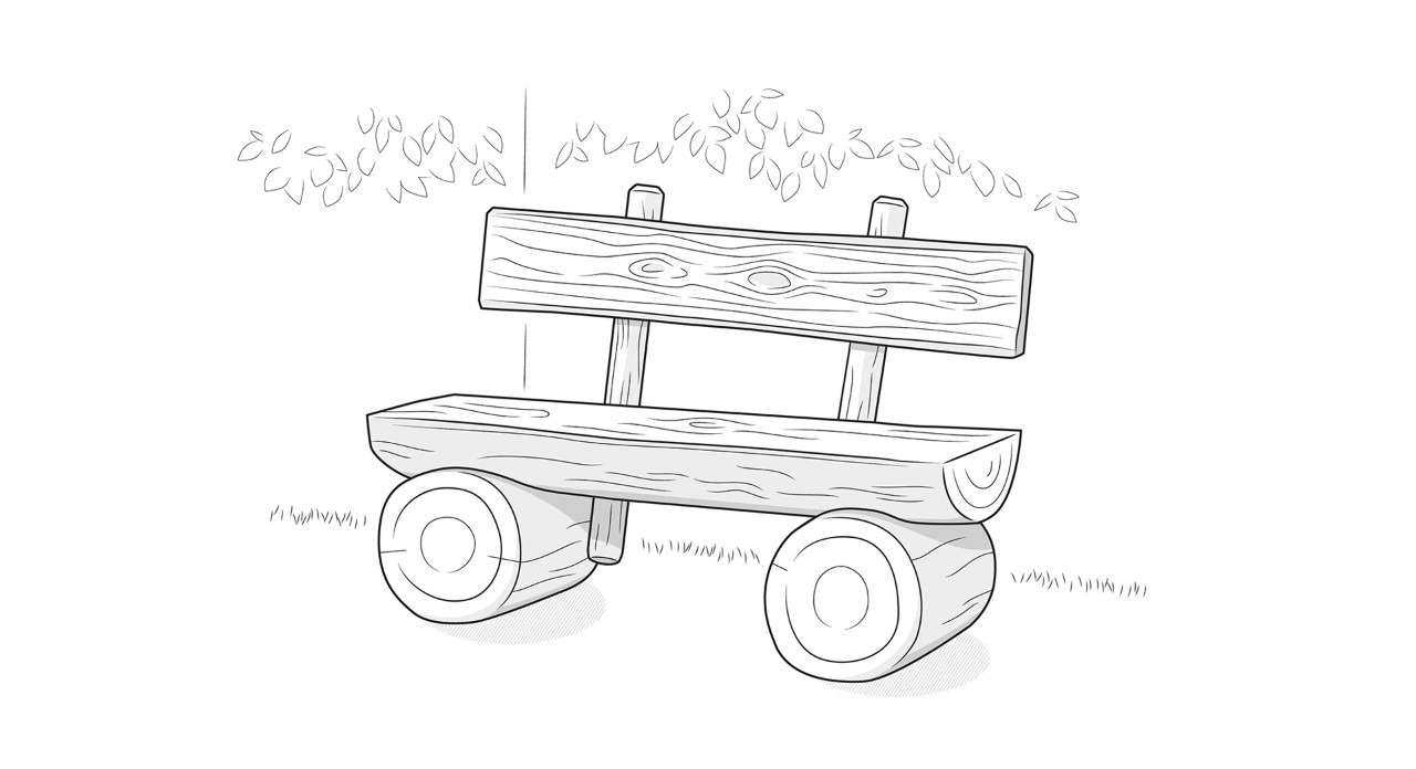 Ilustración de un banco de jardín hecho con madera.