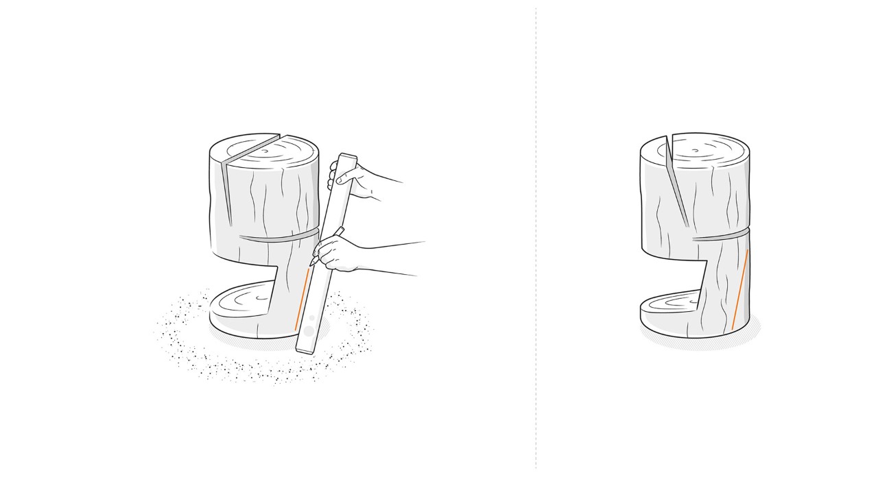 Ilustración: marca en el corte frontal en la base de una silla de madera para construir una silla de madera artesanal.