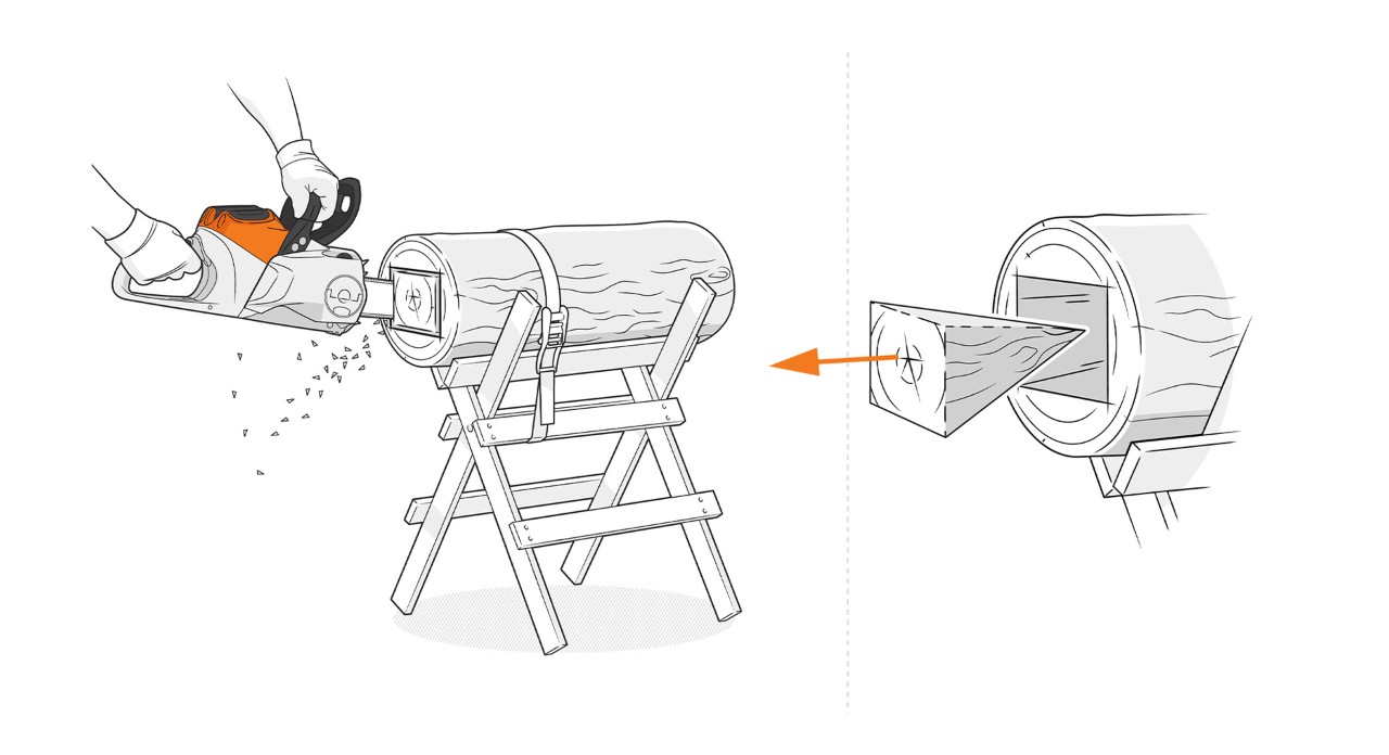 Parte del núcleo del tronco extraído con una cadena de motosierra STIHL para hacer una lámpara artesanal de madera.