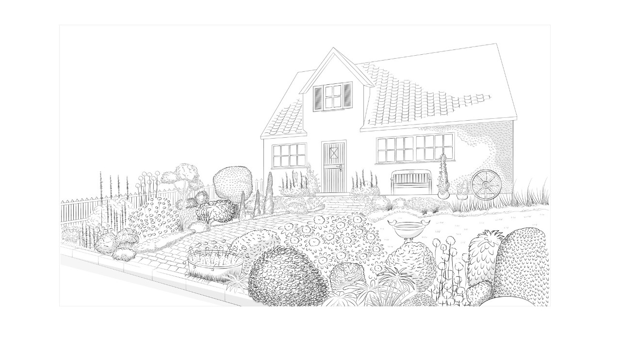Ilustración de un jardín de estilo silvestre con un diseño atractivo