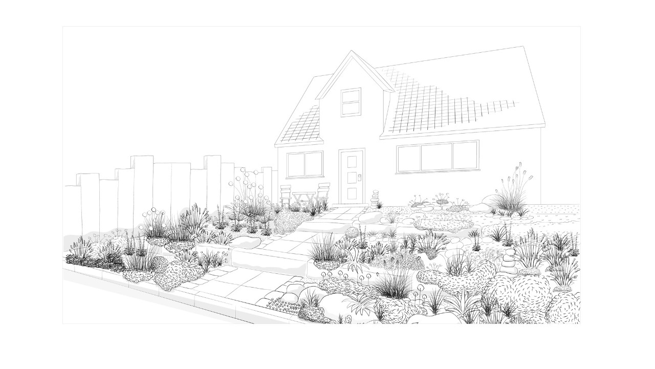 Ilustración de un jardín diseñado con piedras