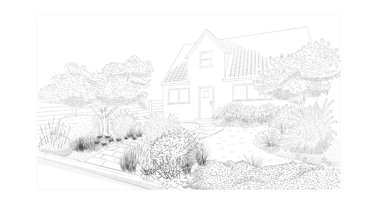 Ilustración de un jardín de fácil mantenimiento